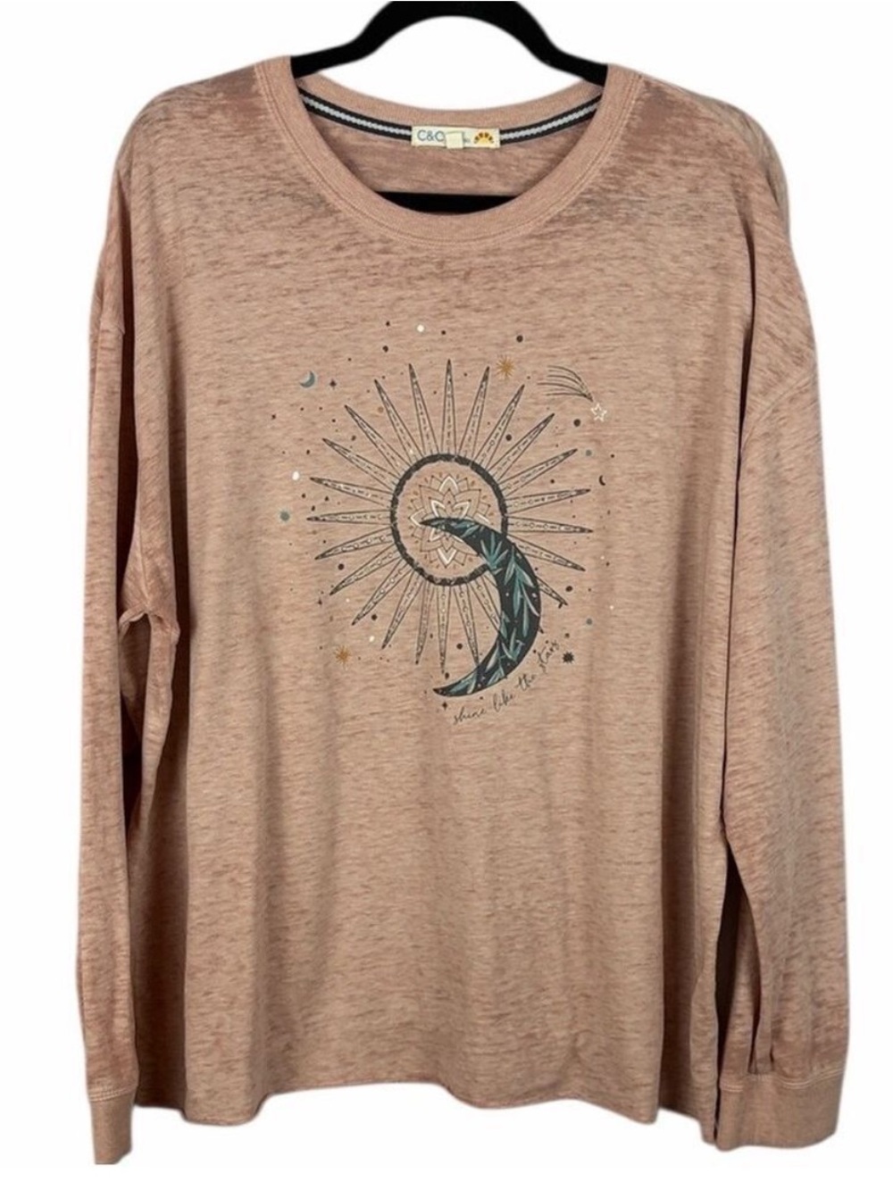 C&C California Pink Graphic Long Sleeve Tee XL Boho Sun Moon Top